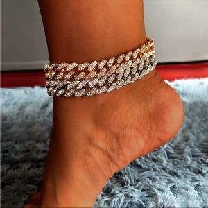 Cuban chain rhinestone anklet silver OR gold